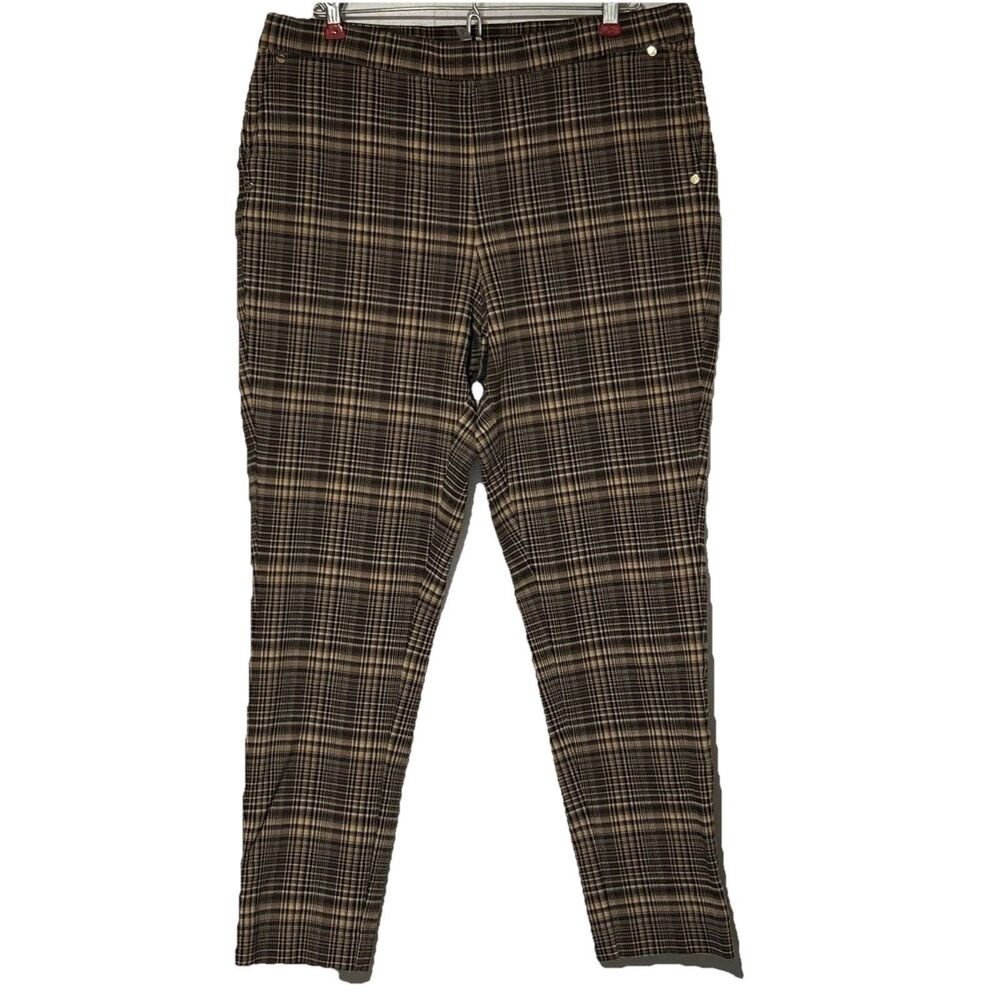 Anne Klein Brown Plaid Pull On Ankle Length XL Womens Pants
